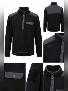 5.11 Tactical Fleece Pullover Jacket Men's Black Gray Snap Neck Size XL.